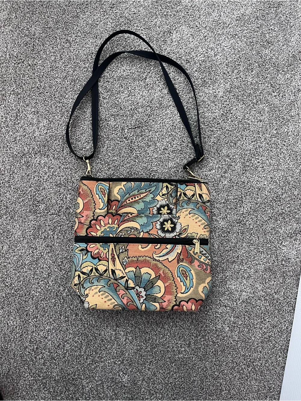 Paisley-Print Crossbody Bag in Multi-Color, tapestry